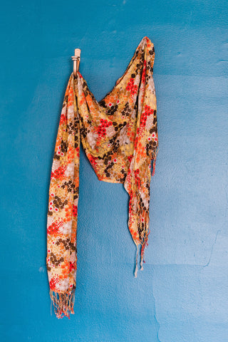 Orange Flower Print Scarf