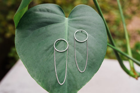 Silver Hoop and Chain Earrings