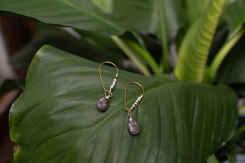 Black Dot Droplet Earrings