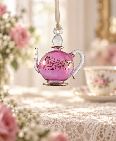 Teapot Glass Ornament Purple