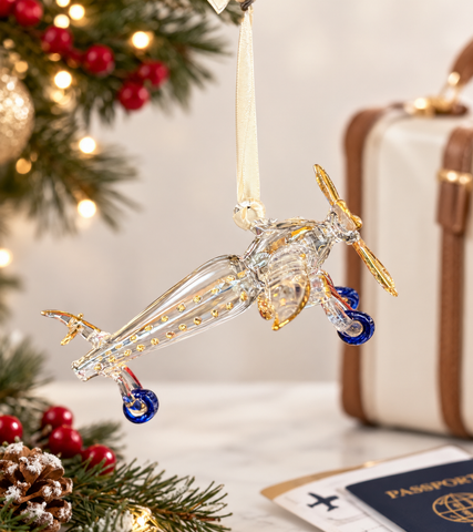 Airplane Glass Ornament Clear
