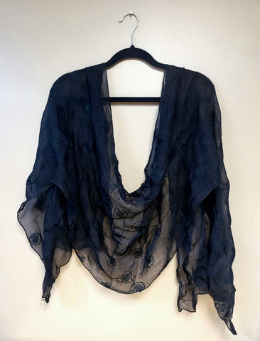 Black Sheer Embroidered Scarf