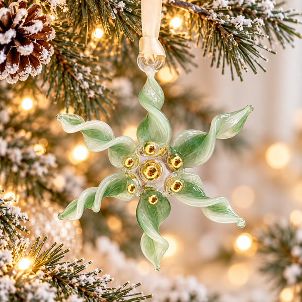 Green Frosted Twisted Snowflake Ornament