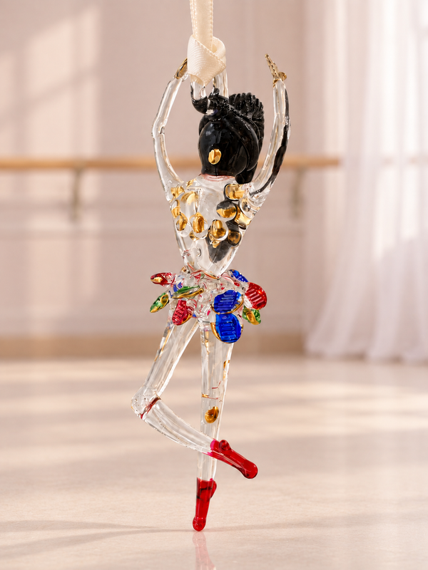 Ballerina Red Shoe Glass Ornament