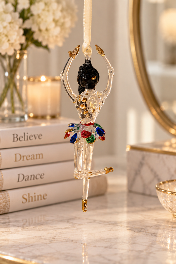 Ballerina Gold Shoe Glass Ornament