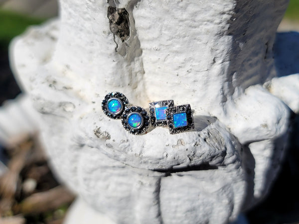 Marcasite & Blue Opal Earrings
