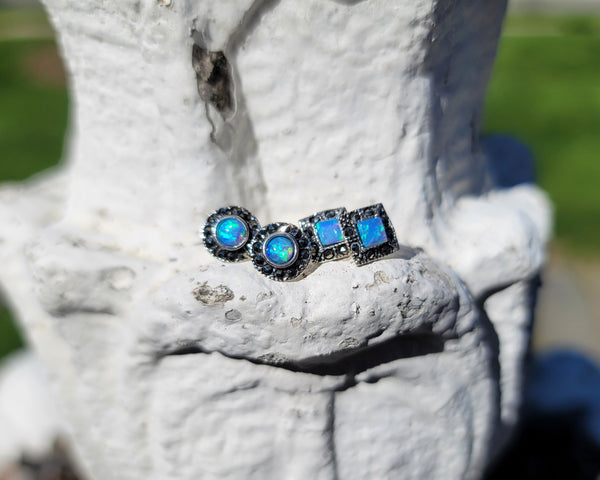 Marcasite & Blue Opal Earrings