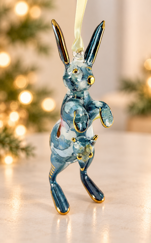 Blue Ceramic Kangaroo Ornament