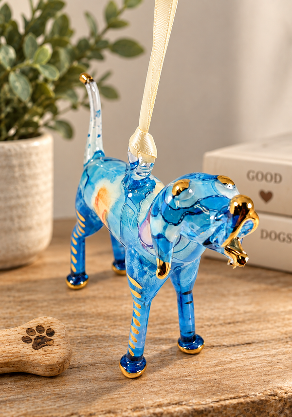 Blue Ceramic Dog Ornament
