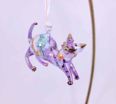 Purple Ceramic Cat Ornament