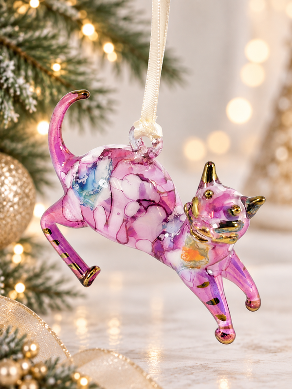 Purple Ceramic Cat Ornament