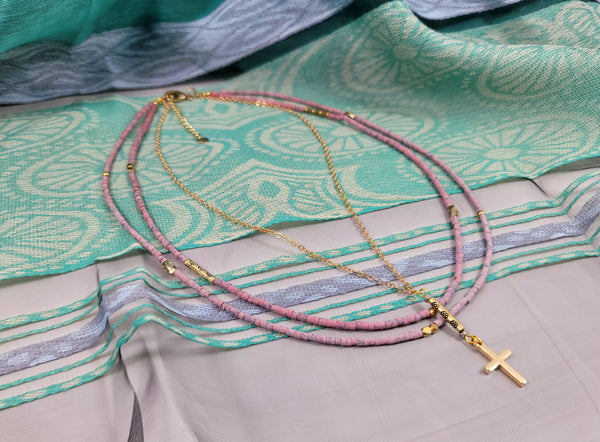 Red Rondelle Cross Necklace