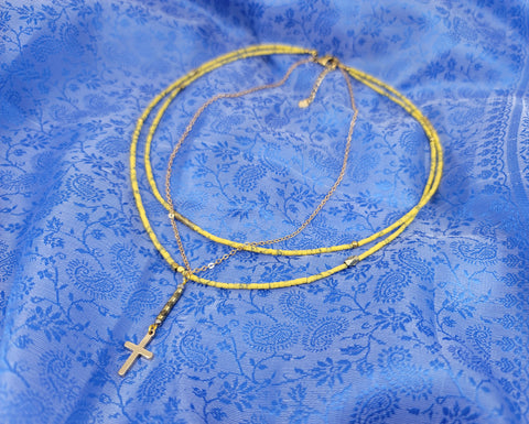 Yellow Rondelle Cross Necklace