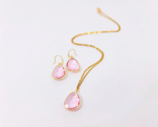 Pink Faceted Drop Earring