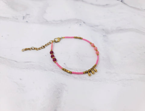 Pink & Gold Droplet Bracelet