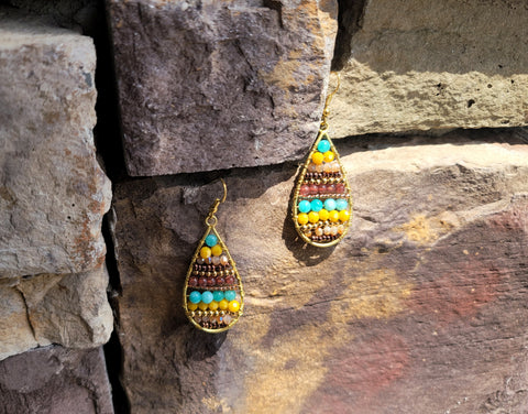 Aztec Beaded Teardrop Earrings