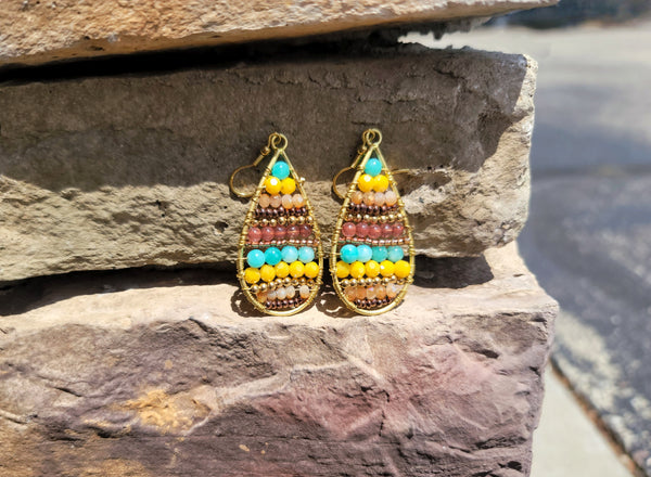 Aztec Beaded Teardrop Earrings