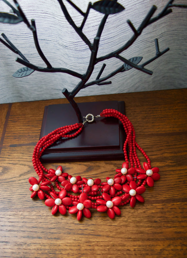 Coral & Pearls Floral Necklace