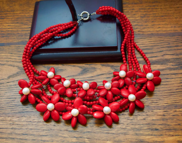 Coral & Pearls Floral Necklace