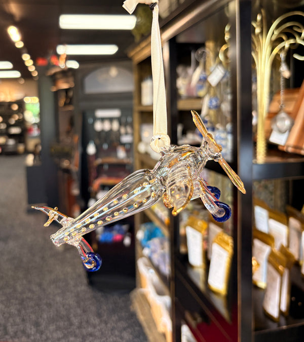 Airplane Glass Ornament Clear