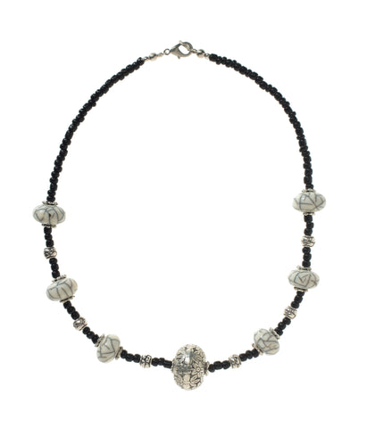 White Amber & Silver Necklace