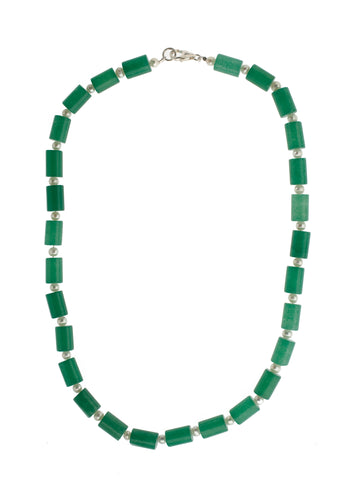 Barrel Aventurine & Pearls Necklace