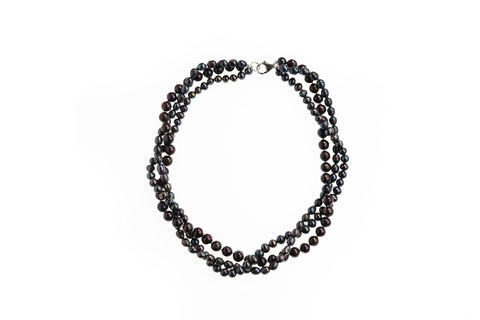 Pearl Twisted 3 Strand Black Necklace