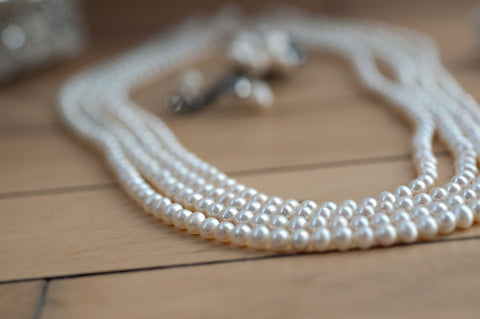 Four Strand Stayed White Pearl Necklace