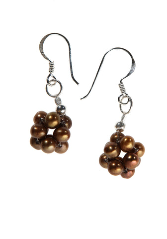 Brown Pearl Bundle Ball Earrings