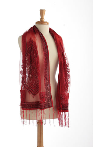Sheer Silky Scarf Red