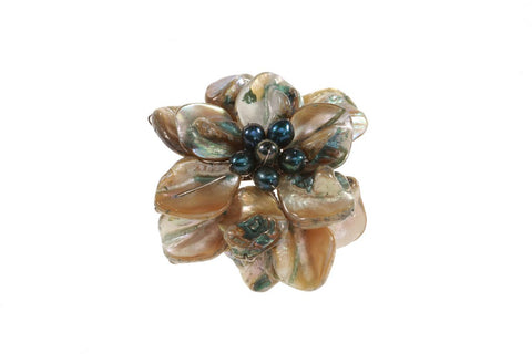 Shell & Pearl Flower Brooch in Green for Women - Accessories - WAR Chest Boutique
