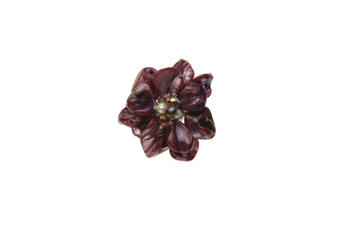 Shell & Pearl Flower Purple Brooch