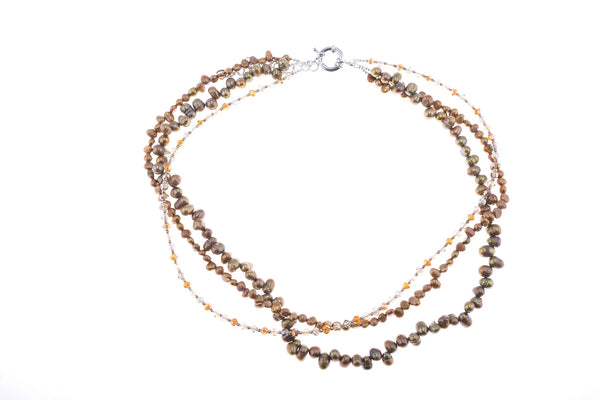 Gold Pearl & Crystal Necklace