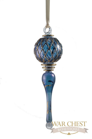 Gold Design Icicle Glass Ornament Blue - Ornaments - WAR Chest Boutique