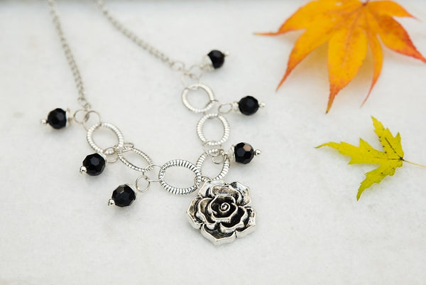 Flower and Onyx Necklace