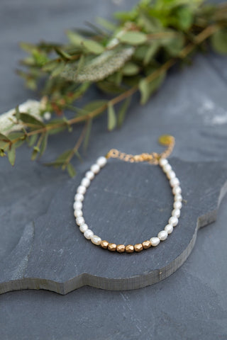 Pearl and Gold Station Bracelet for Women - Jewelry - WAR Chest Boutique