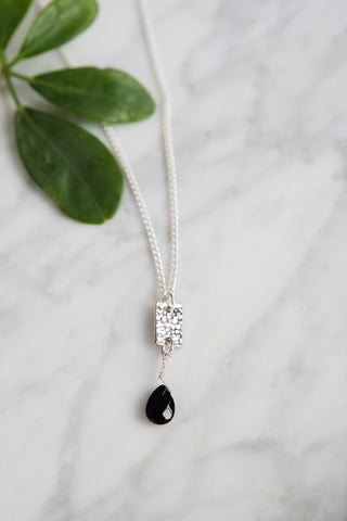 Silver Bar and Onyx Necklace