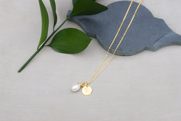 Pearl and WAR Charm Gold Necklace