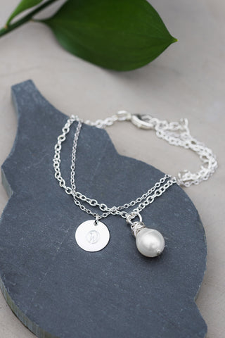 Pearl and WAR Charm Silver Bracelet