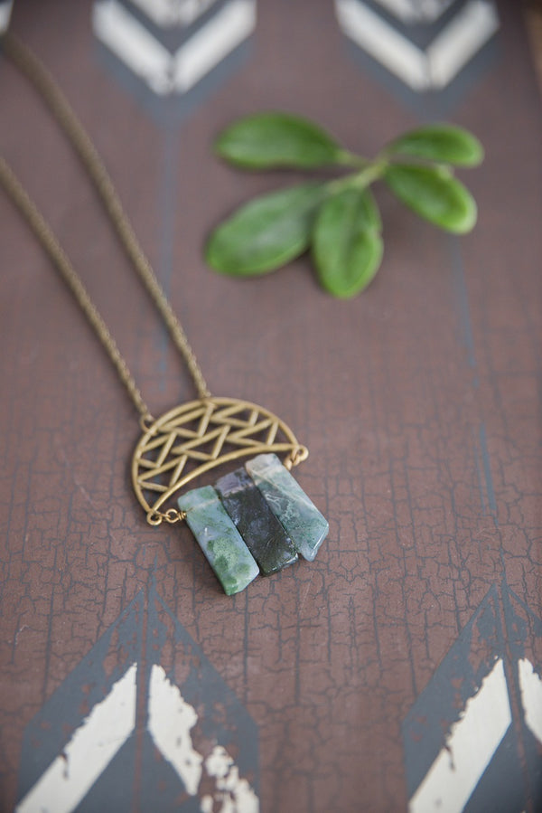 Moss Agate Crescent  Necklace for Women - Jewelry - WAR Chest Boutique