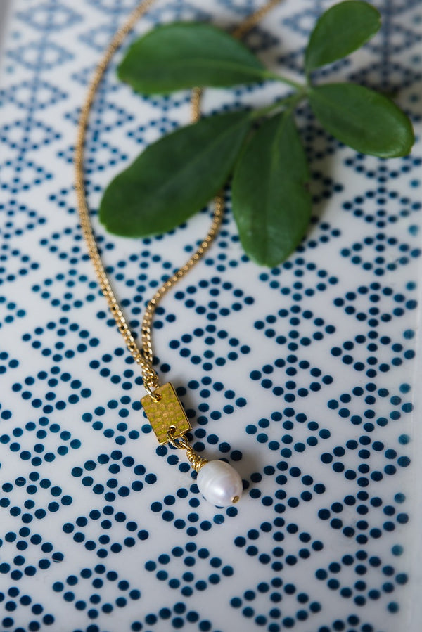 Gold Bar and Pearl Necklace