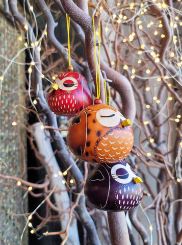 Sleepy Owl Gourd Ornament