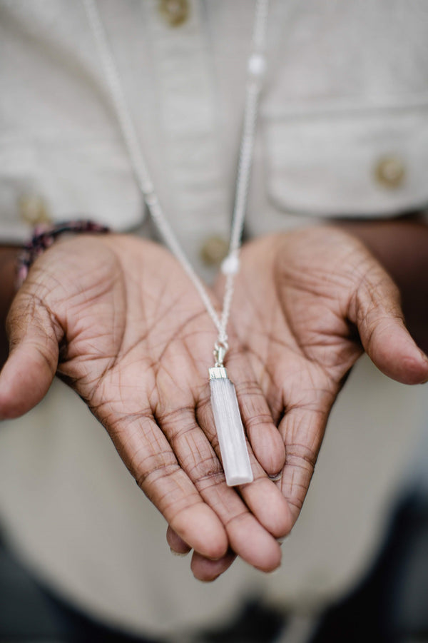 Floating Pearl Selenite Necklace