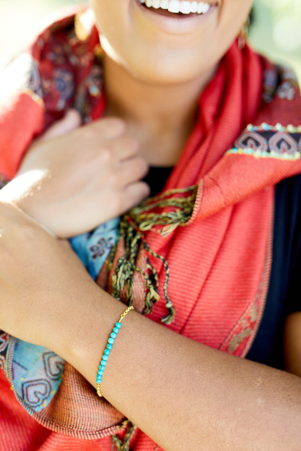 Turquoise and Gold Station Bracelet for Women - Jewelry - WAR Chest Boutique