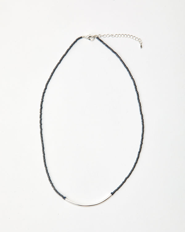 Seed Bead Silver Bar Necklace