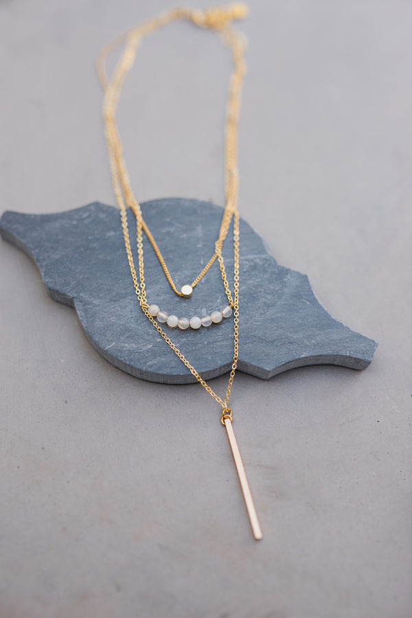 Gold Stone and Bar Drop Necklace for Women - Jewelry - WAR Chest Boutique