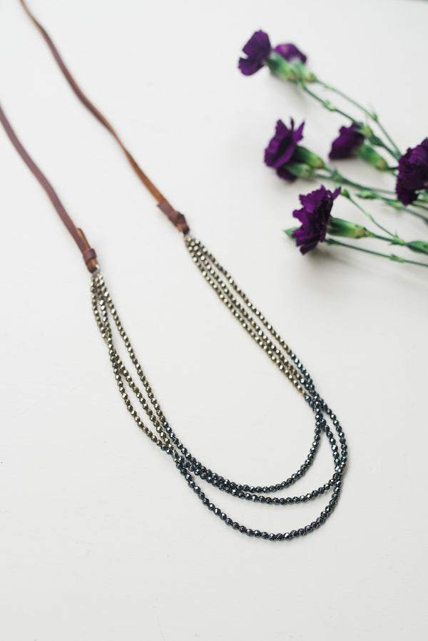 Ombre Crystal Leather Tie Necklace for Women - Jewelry - WAR chest Boutique