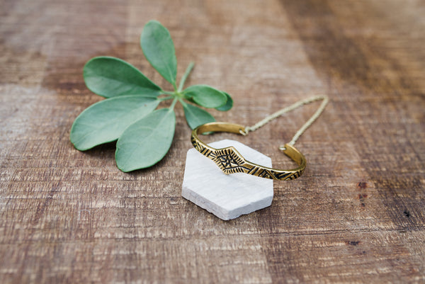Gold Etched Tassel Cuff for Women - Jewelry - WAR Chest Boutique