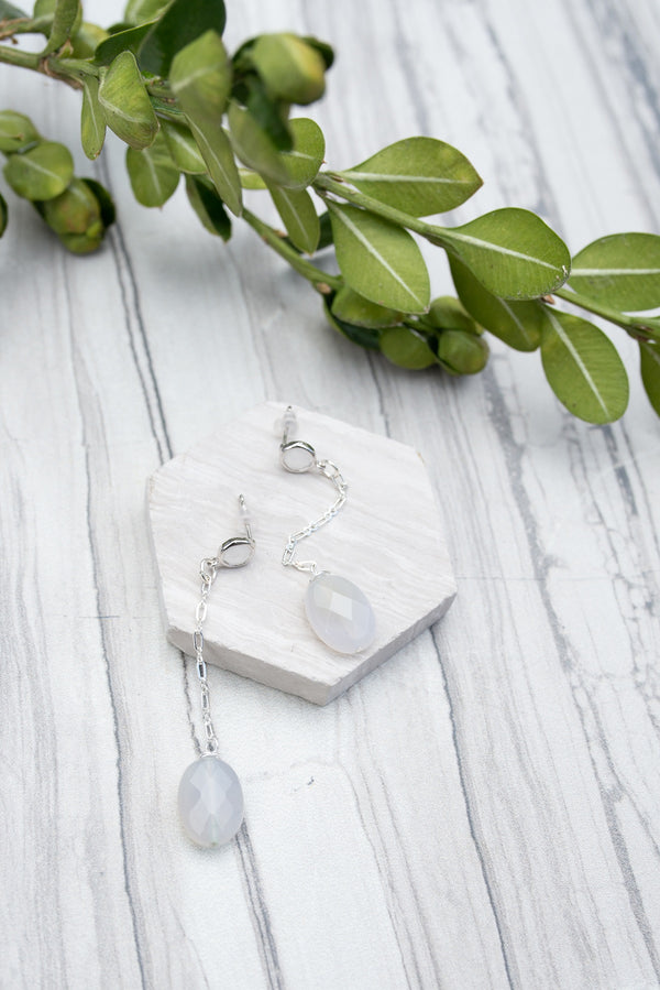 White Opal Line Drop Earring for Women - Jewelry - WAR Chest Boutique