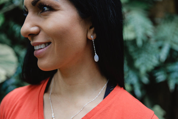 White Opal Line Drop Earring for Women - Jewelry - WAR Chest Boutique